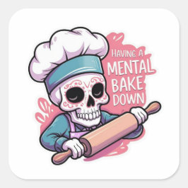 "Mental Bake Down" Skull Baker Stickers - Grappig