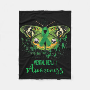 Mental Health Awareness Butterfly Green Ribbon Fleece Deken