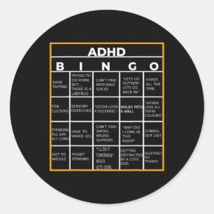 Mental Health Awareness Day ADHD Bingo Fun Gift Ronde Sticker