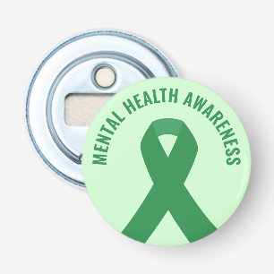 Mental Health Awareness Green Ribbon Button Flesopener