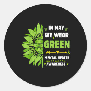 Mental Health Awareness Green Ribbon Sunflower Ronde Sticker