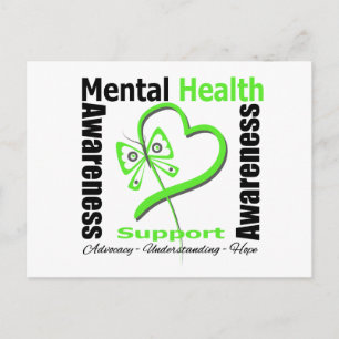 Mental Health Awareness Heart Butterfly Ribbon Briefkaart