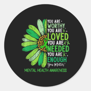 Mental Health Awareness Month Je Bloem Groene Rib Ronde Sticker
