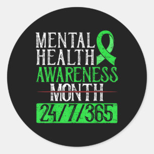 Mental Health Awareness Month Shirt 24_7_365 Groen Ronde Sticker