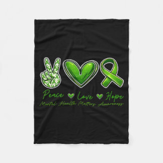 Mental Health Awareness Peace Love Hope Green Fleece Deken