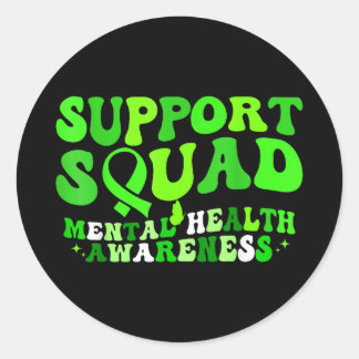 Mental health awareness support squad green ribbon ronde sticker