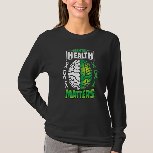 Mental Health Matters Spread Awareness Brain Green T-shirt (Voorkant)