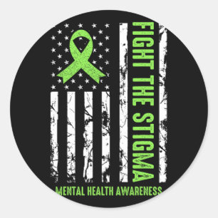 Mental Health Ribbon USA Flag Wij Draag Green Ment Ronde Sticker