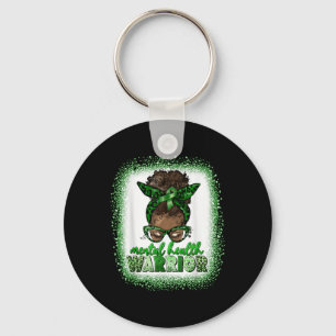 Mental Health Warrior Afro Rommelige Knot Luipaard Sleutelhanger