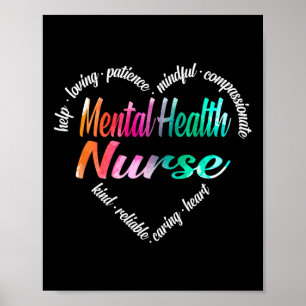 Mental Health Zurse Heart Word Cloud Waterverf Ra Poster