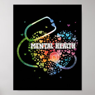 Mental Health Zurse Watercol Love Heart Scrub Stet Poster