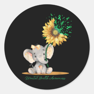 Mentale gezondheid Bewustzijn Schattigee olifant z Ronde Sticker