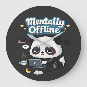 Mentally Offline Panda Introvert Lo-Fi Esthetiek Grote Klok