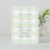 Menthe Green En vichy Christening Foil Invitation (Debout devant)