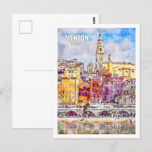 Menton France Beroemde Reisplaats Waterverf Briefkaart