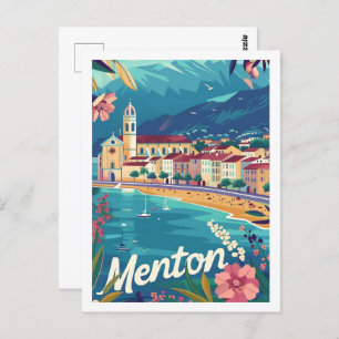 Menton Frankrijk Beroemde Vintage Reisplaats Briefkaart