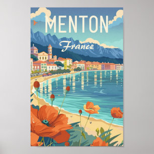 Menton Frankrijk Beroemde Vintage Reisplaats Poster