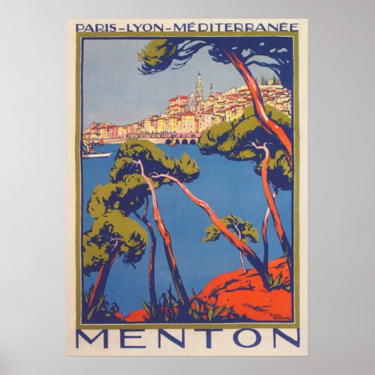 Menton Frankrijk Vintage Travel Poster (Voorkant)