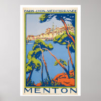 Menton Franse Riviera Frankrijk Vintage Reisposter
