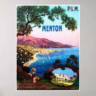 MENTON French Riviera Cote D' Azur France Travel Poster