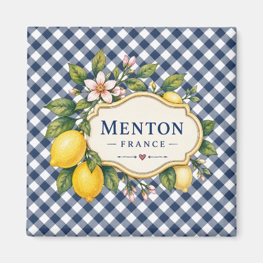 Menton French Riviera Magnet - Blue Lemon (Devant)