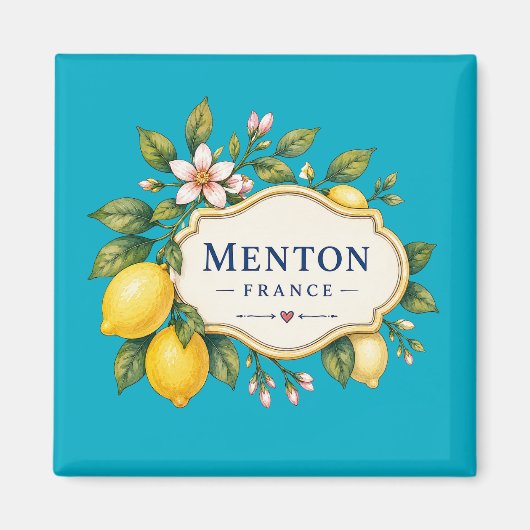 Menton French Riviera Magnet - turquoise Lemon (Devant)