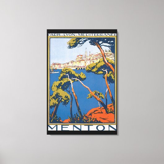 Menton Vintage Travel Poster Canvas Afdruk (Voorkant)