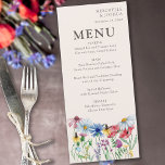 Menu<br><div class="desc">Carte de menu mariage fleur sauvage avec des fleurs sauvages aquarelles. Ce design botanique rustique de campagne a une jolie frontière de fleurs sauvages, y compris la marguerite cornflower conflower buttercup et le trèfle. Un élégant fleuri moderne avec un thème bohème de jardin. Veuillez naviguer dans mon magasin dans la...</div>