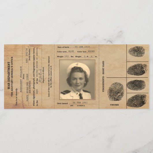 Menu 1940 Réplique d'identification du passeport (Devant)