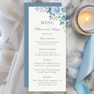 Menu 25e Anniversaire de Mariage Bleu Floral Élégant