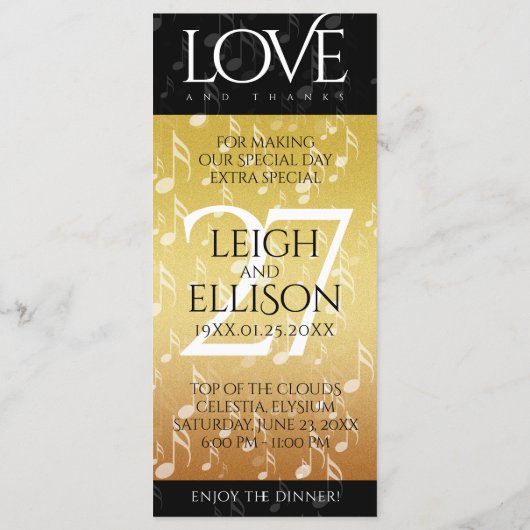 Menu 27e anniversaire du Mariage de musique (Dos)