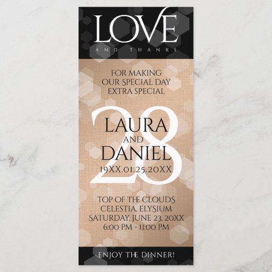 Menu 28e anniversaire du Mariage de lin élégant (Dos)