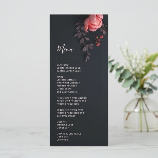 Menu 3 D Rose Dark Romantic Wedding (Debout devant)