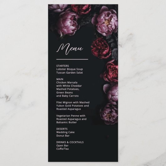 Menu 3D Purple and Dark Red Peony Wedding (Devant)