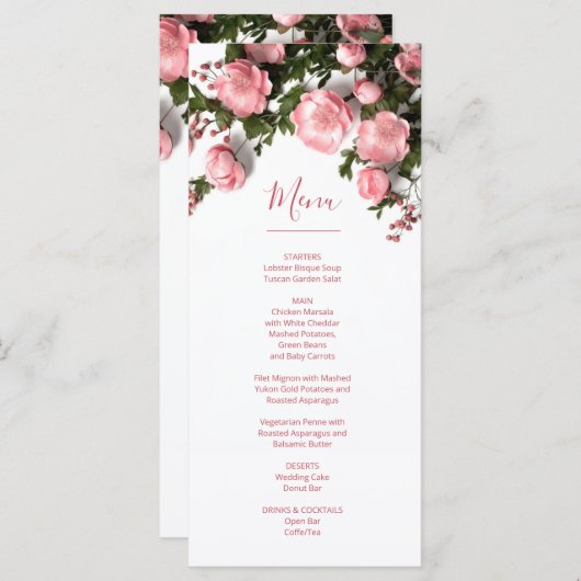 Menu 3D Roses Greenery Wildflowers (Devant / Derrière)