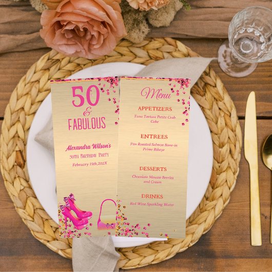 Menu 50e anniversaire des femmes modernes Gold Rose tal