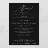 Menu 5 x 7 Classic Black White Calligraphy Birthday (Devant)