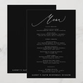 Menu 5 x 7 Élégant Naissance Calligraphie Noir Blanc (Devant / Derrière)