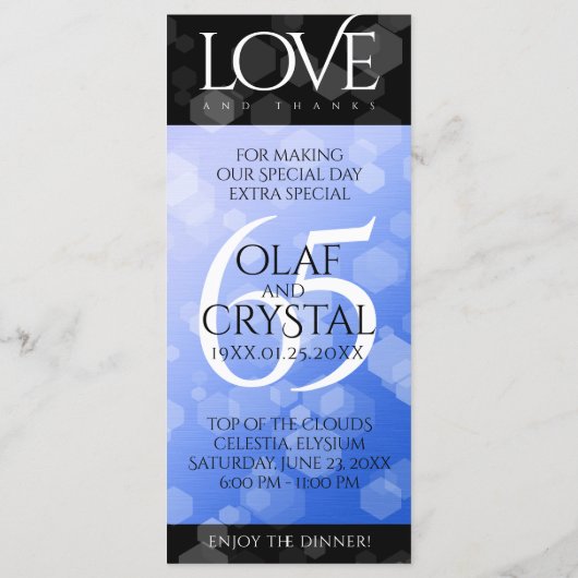 Menu 65e anniversaire de l'élégant Mariage Blue Sapphir (Dos)