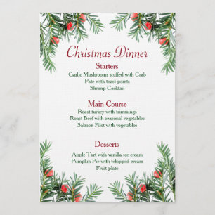 Menu à feuillage persistant et rouge de Noël de