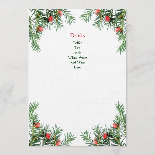 Menu à feuillage persistant et rouge de Noël de (Dos)