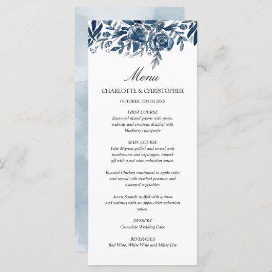 Menu à fleurs bleu Indigo (Devant / Derrière)