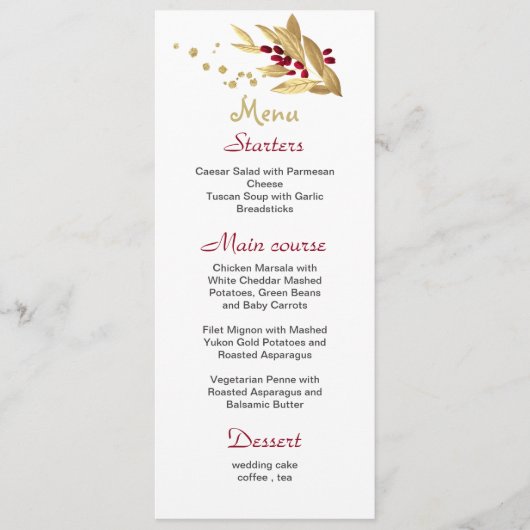 menu à fleurs bordeaux & or mariage (Devant)