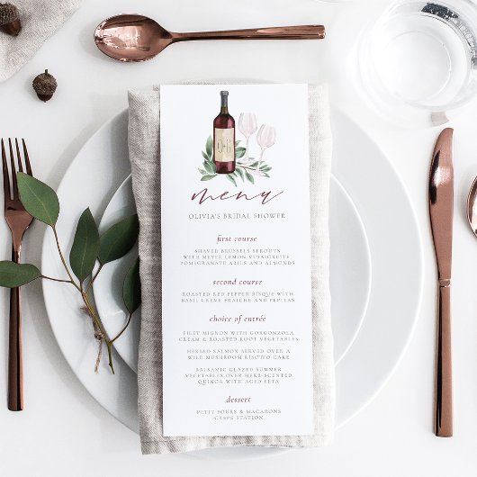 Menu À l'amour Toast au vin Thème de mariage ou douche