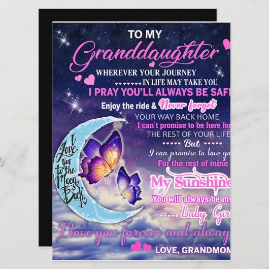 Menu À ma petite-fille Papillons Idée cadeau d'annivers (Devant / Derrière)