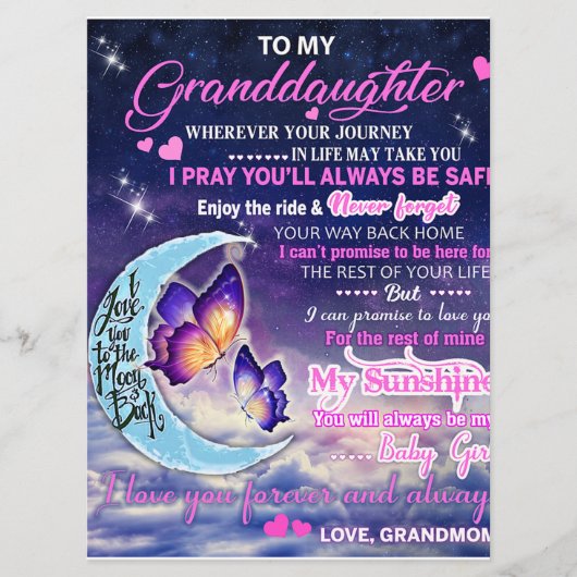 Menu À ma petite-fille Papillons Idée cadeau d'annivers (Devant)