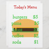 Menu à thème Burger simple modifiable (Devant / Derrière)