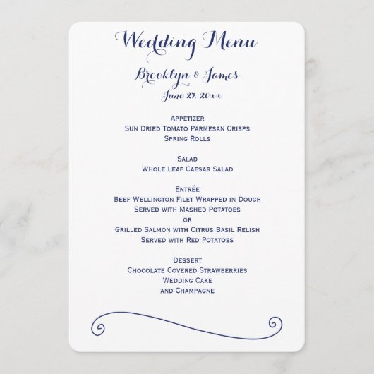 Menu Aangepast wit en blauw huwelijk (Voorkant)