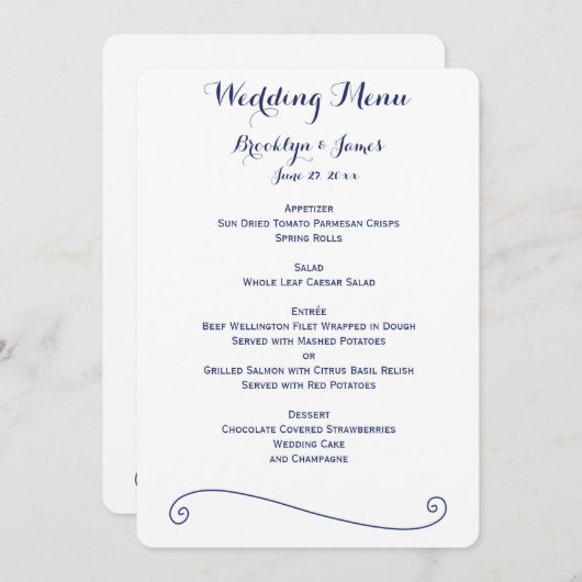 Menu Aangepast wit en blauw huwelijk (Voorkant / Achterkant)