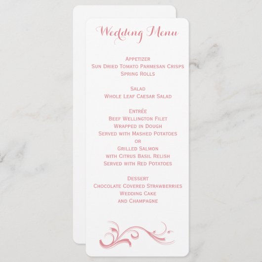 Menu Aangepast wit en roze bruiloft (Voorkant / Achterkant)